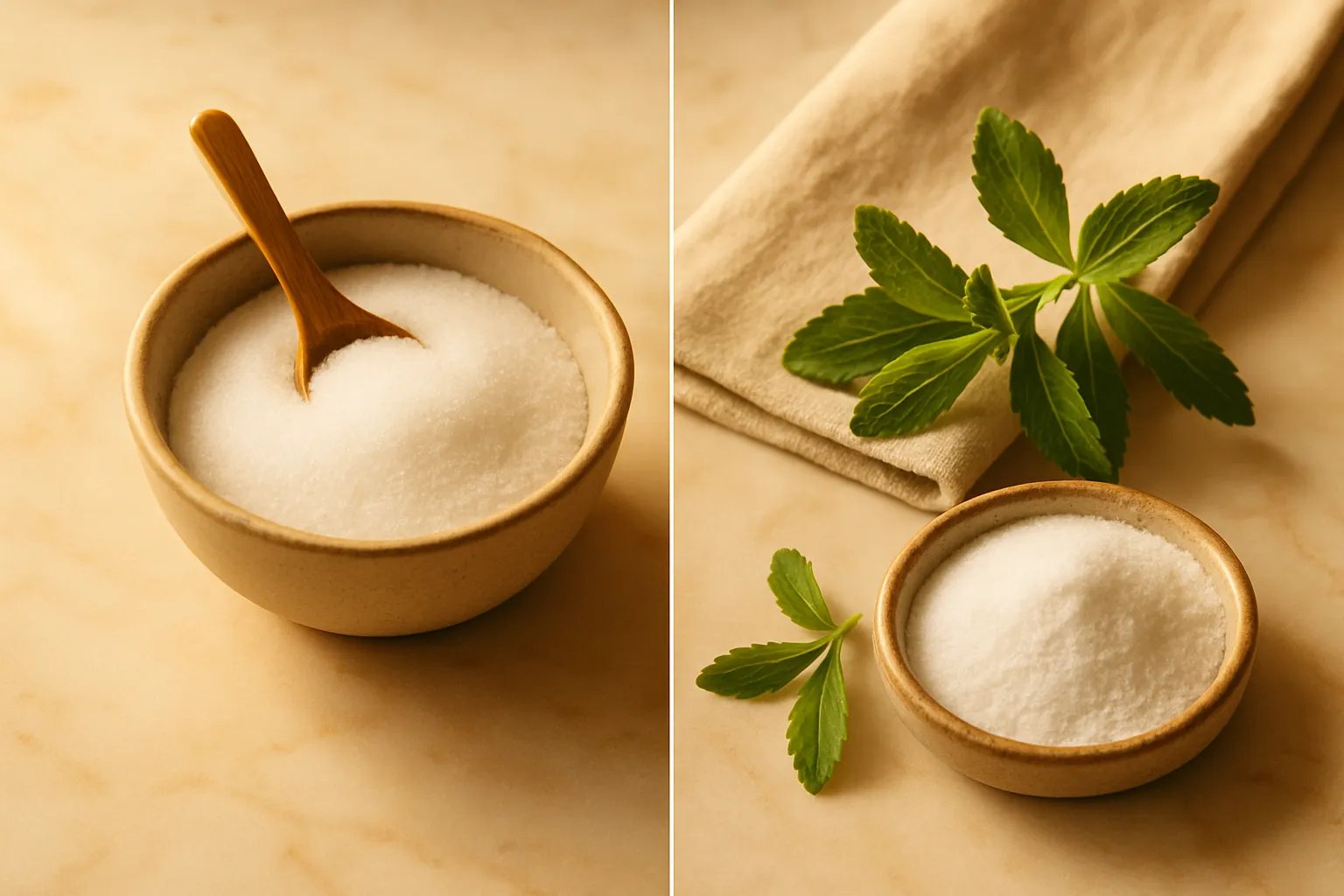 Allulose vs stevia comparison showing both low-calorie sweeteners side by side